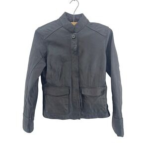 Mossimo Black Genuine Leather Jacket Mandarin Collar Button Pockets XS S